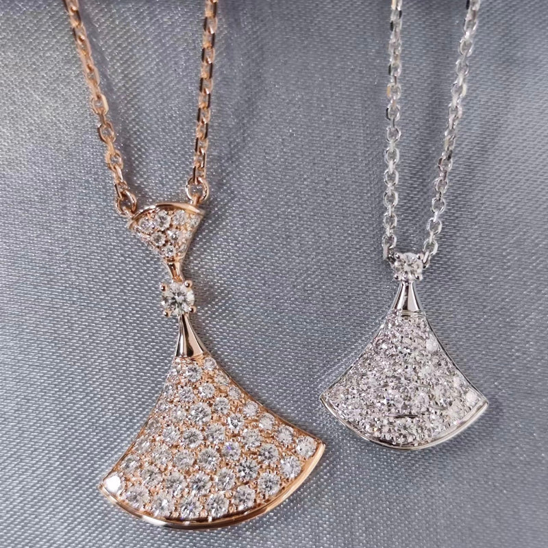CrownJewel rose gold plated diamond high-end fan-shaped clavicle necklace