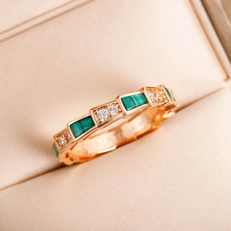Snake Inspired Ring with Green Mother of Pearl and Pavé Diamonds