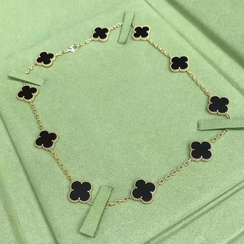 Classic clover necklace 10 motifs yellow gold Onyx
