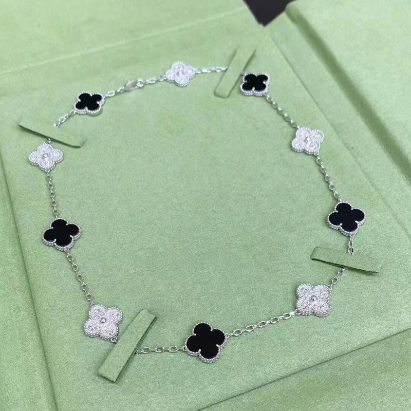 Classic clover necklace 10 motifs white gold Onyx