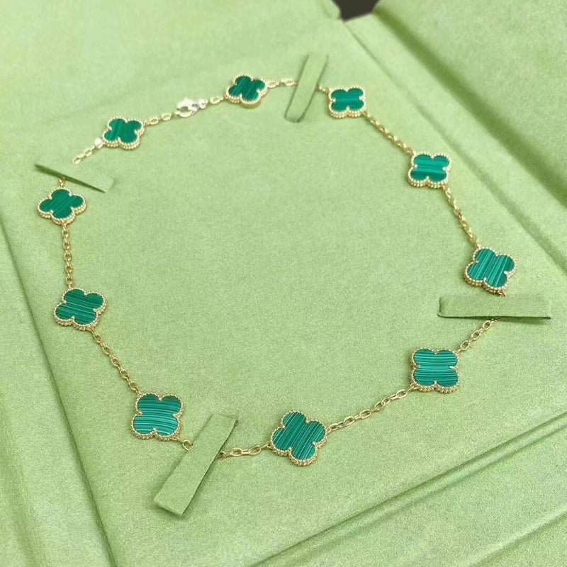 Classic clover necklace 10 motifs yellow gold malachite