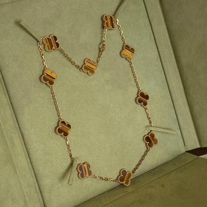 Classic clover necklace 10 motifs yellow gold tiger eye