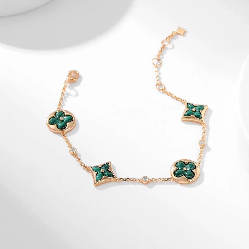 Color Blossom Bracelet Malachite And Diamonds Pink Gold