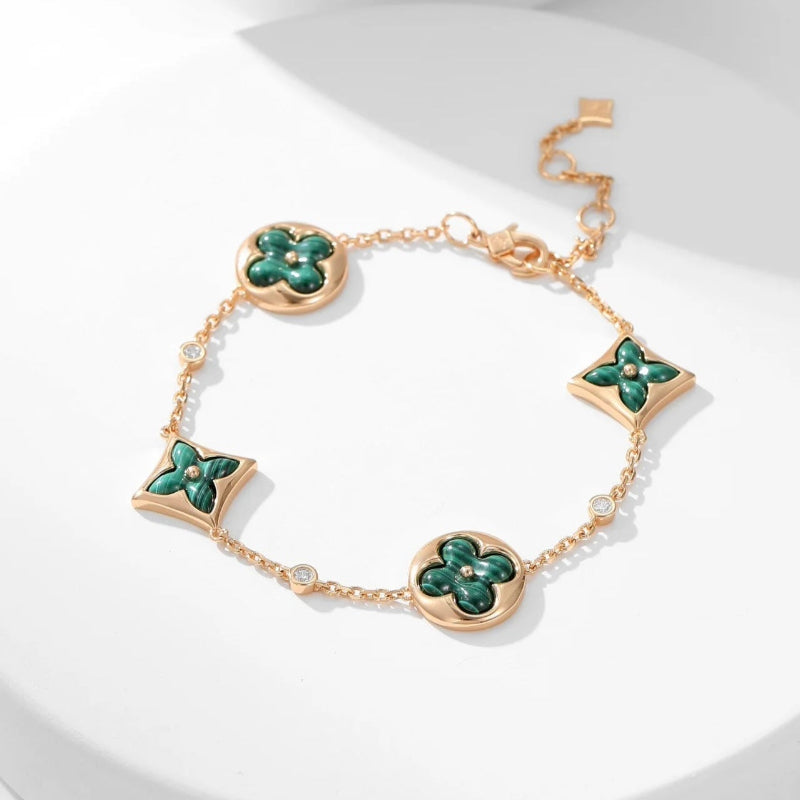 Color Blossom Bracelet Malachite And Diamonds Pink Gold