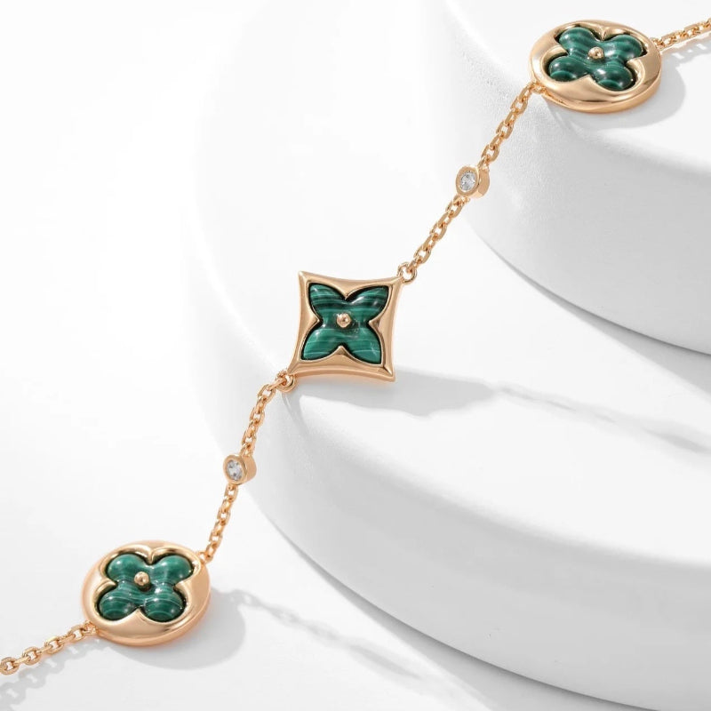Color Blossom Bracelet Malachite And Diamonds Pink Gold