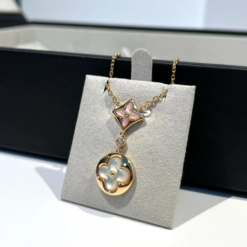 Color Blossom star sun pendant pink gold white mother of pearl
