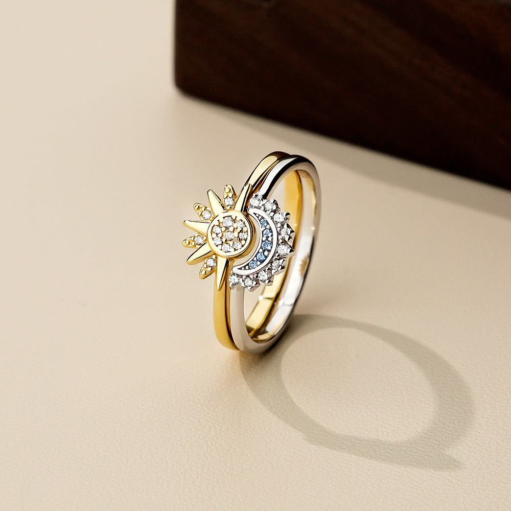 CrownJewel 925 Sterling Silver Sun-Moon Stacking Rings