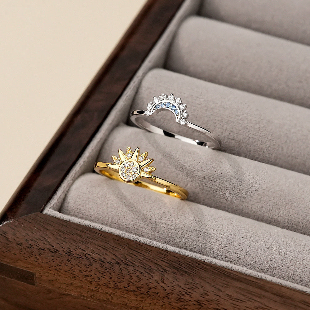 CrownJewel 925 Sterling Silver Sun-Moon Stacking Rings
