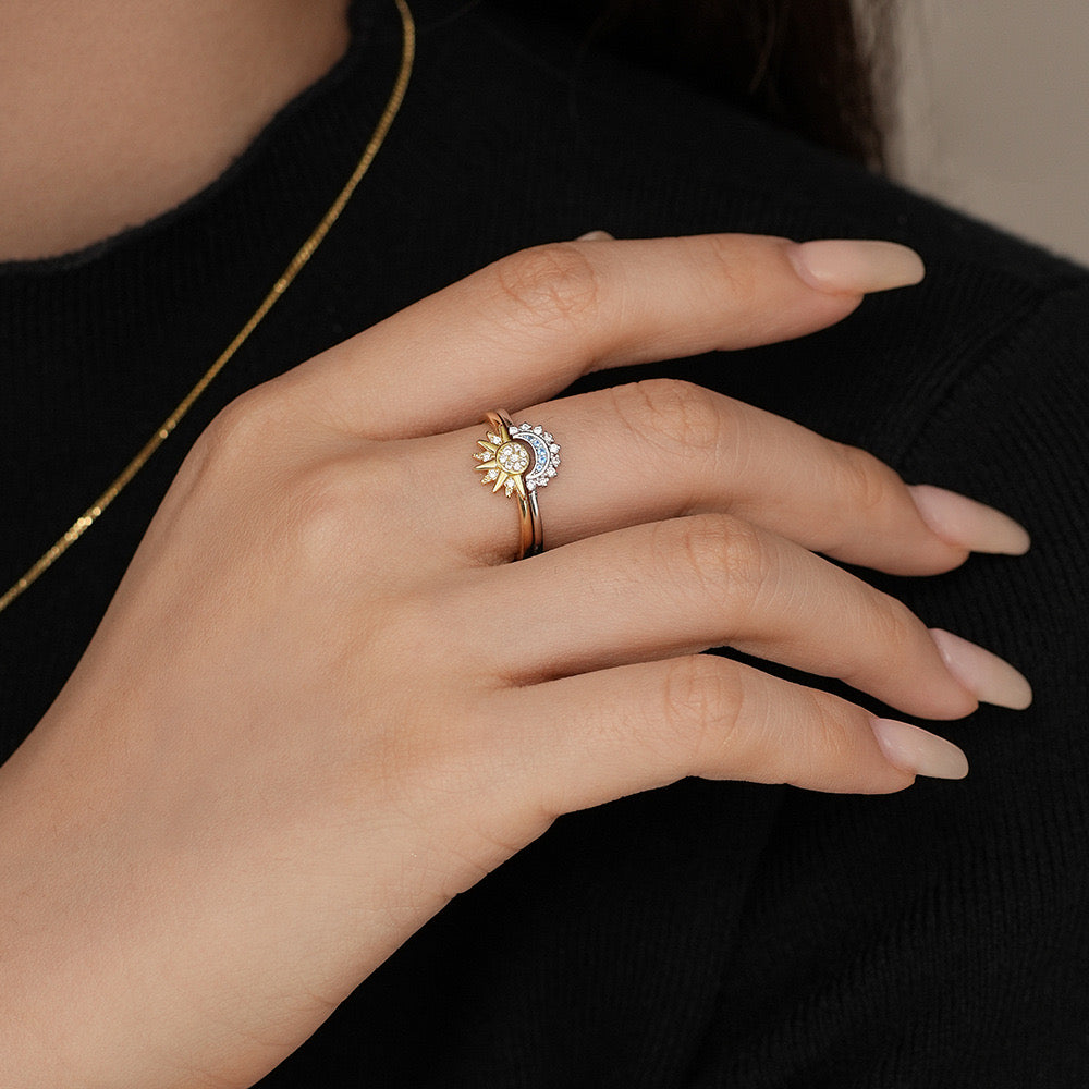 CrownJewel 925 Sterling Silver Sun-Moon Stacking Rings