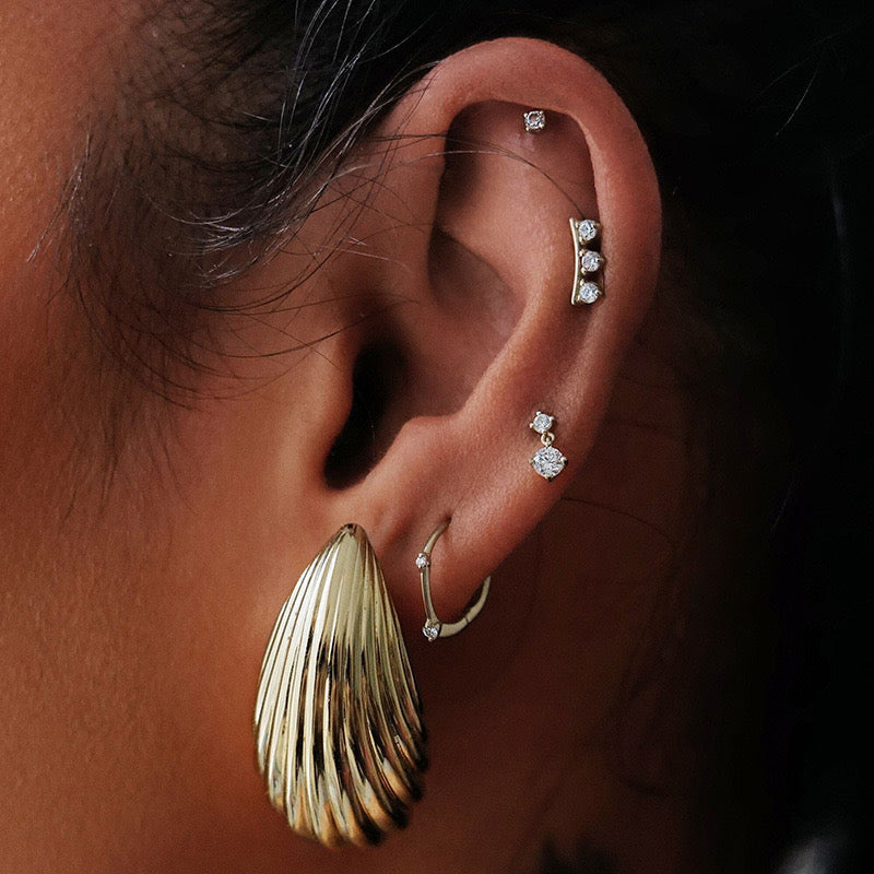CrownJewel 925 Sterling silver plated 18K gold striped melon seed shaped earrings