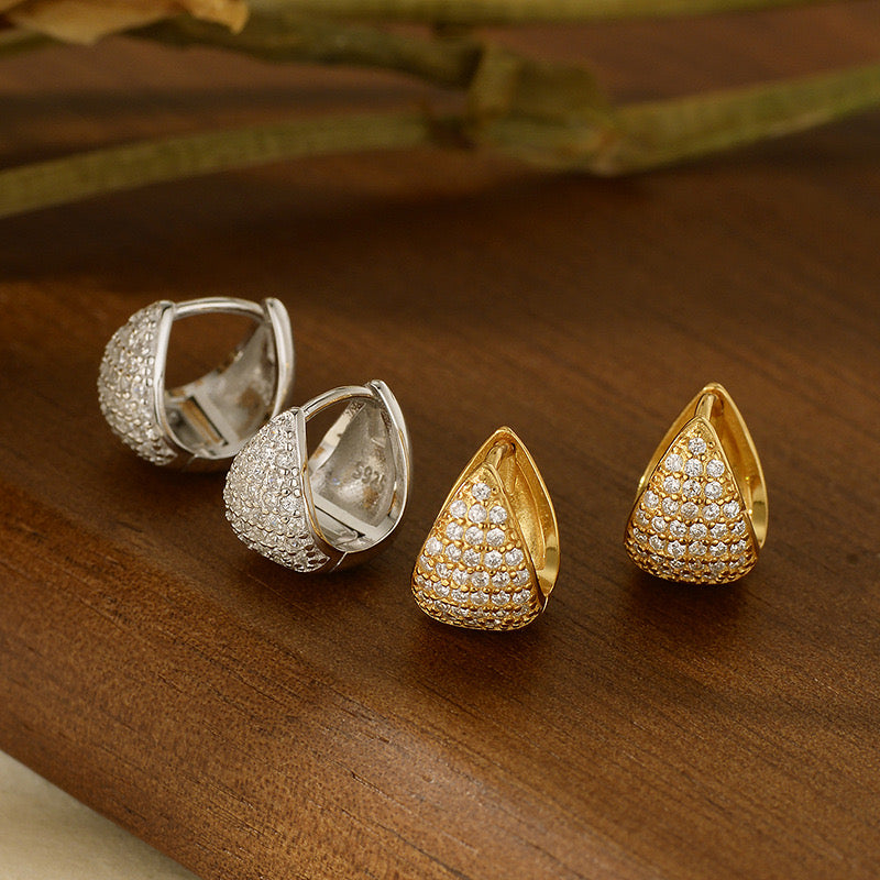 CrownJewel 925 Sterling silver diamond triangle earrings
