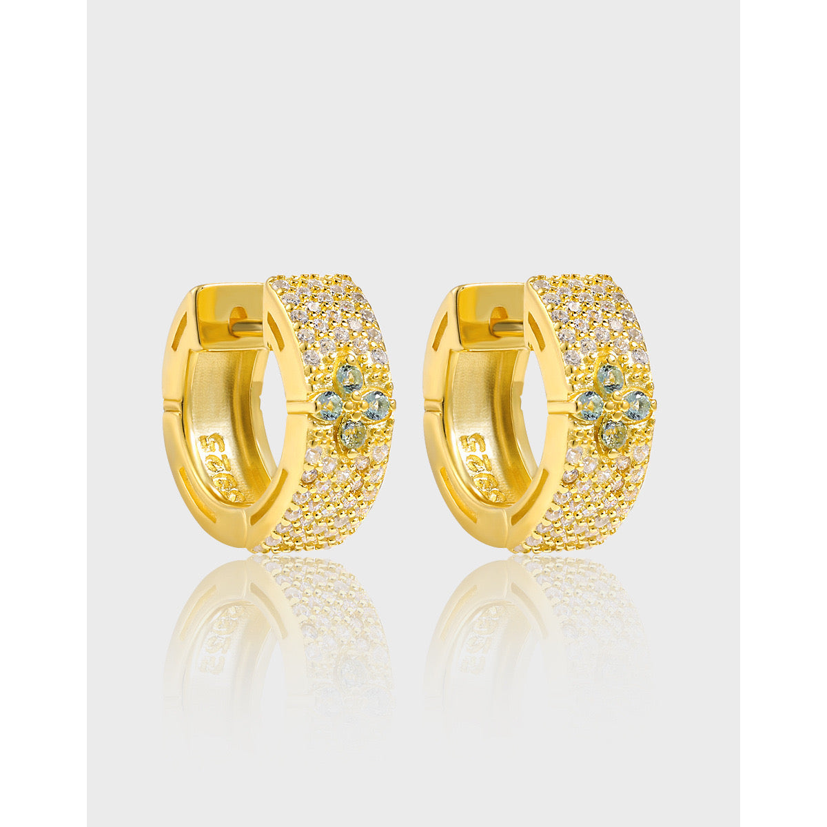925 sterling silver 18K gold full diamond clover earrings