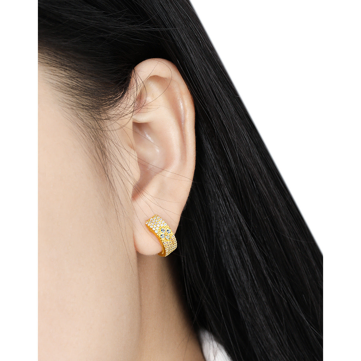 925 sterling silver 18K gold full diamond clover earrings