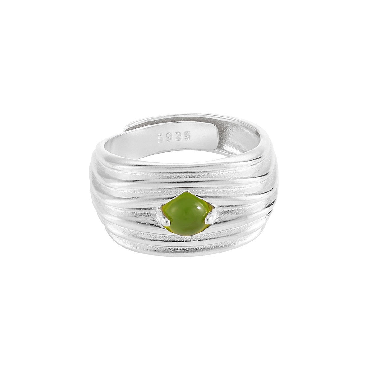 925 sterling silver multi-layer line pleated inlaid glass stone adjustable ring
