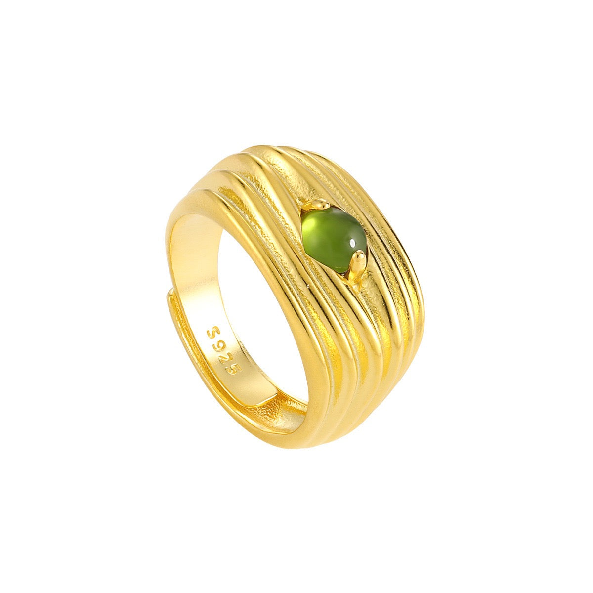 925 sterling silver multi-layer line pleated inlaid glass stone adjustable ring