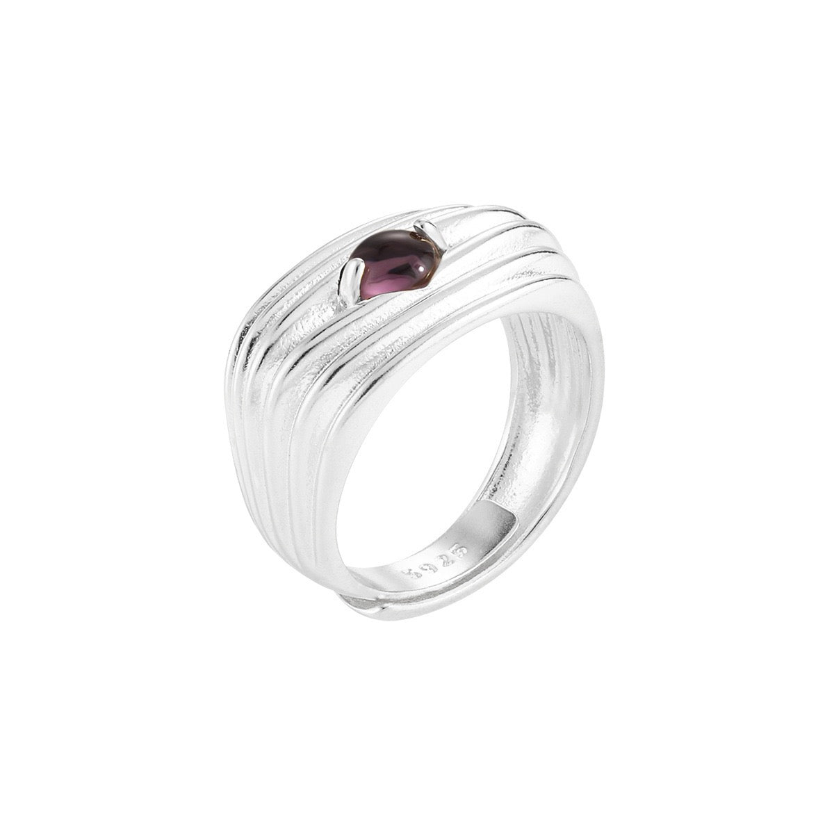 925 sterling silver multi-layer line pleated inlaid glass stone adjustable ring
