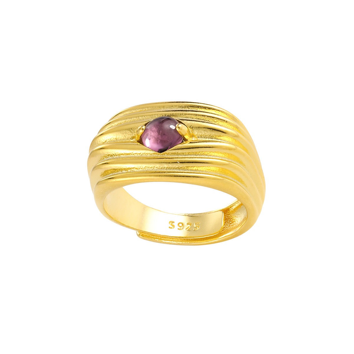925 sterling silver multi-layer line pleated inlaid glass stone adjustable ring