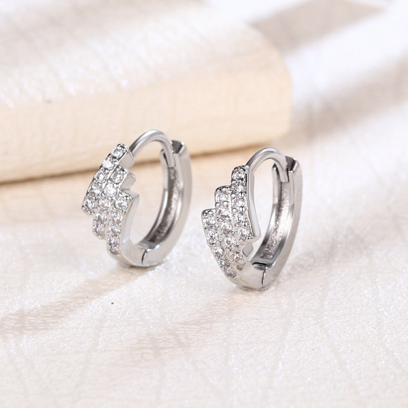 925 sterling silver three-row diamond hoop earrings