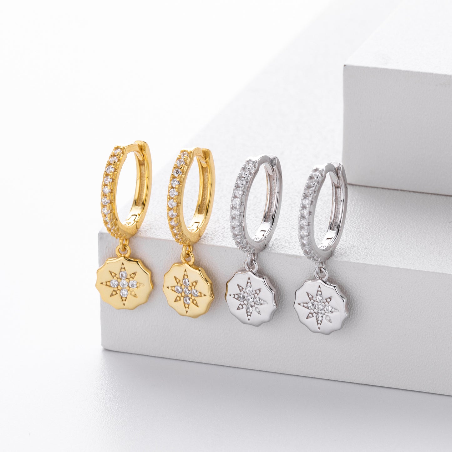 925 sterling silver diamond eight-pointed star versatile earrings