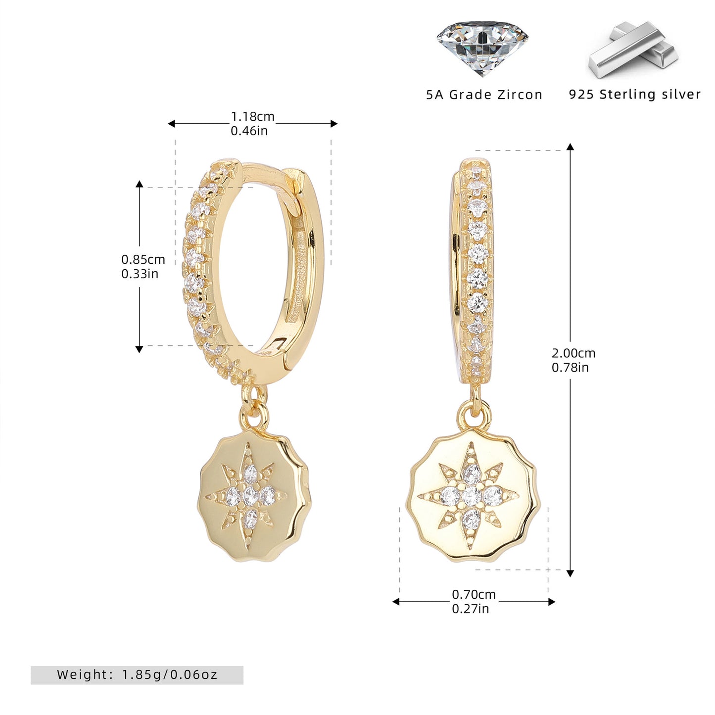 925 sterling silver diamond eight-pointed star versatile earrings