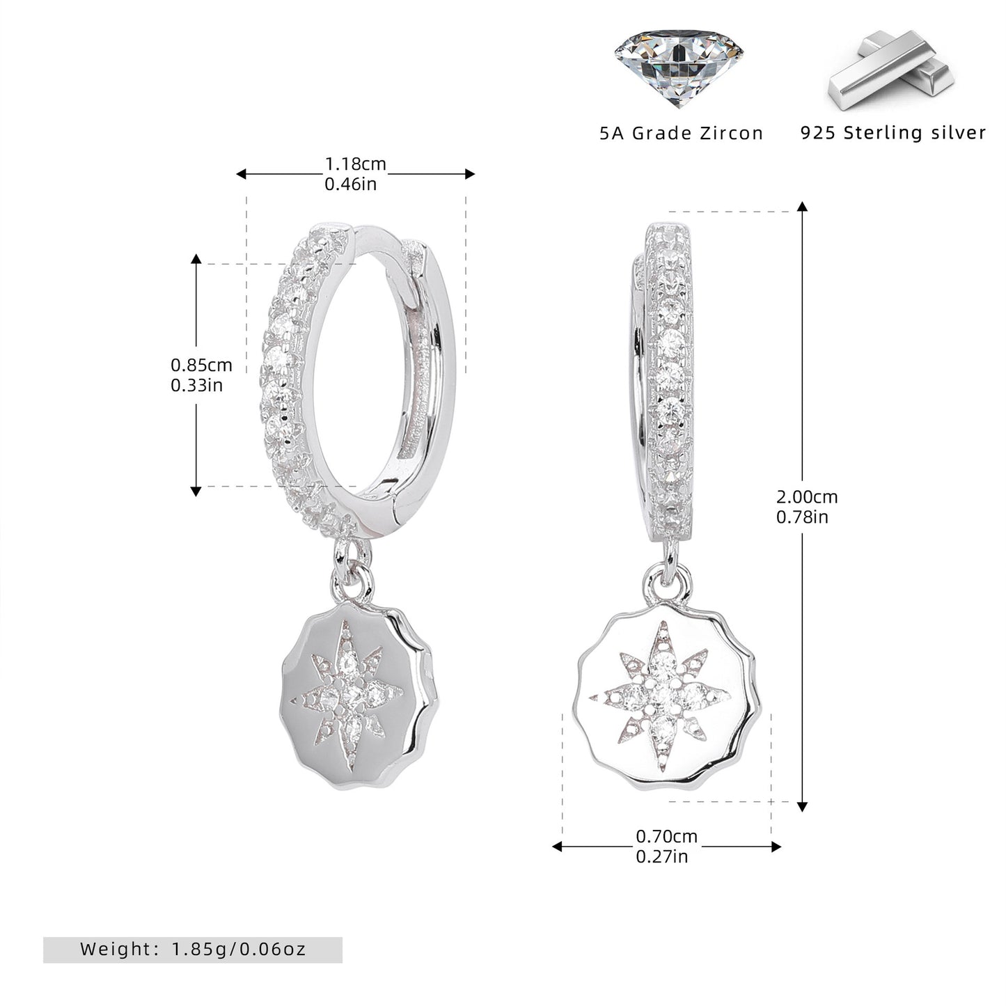 925 sterling silver diamond eight-pointed star versatile earrings