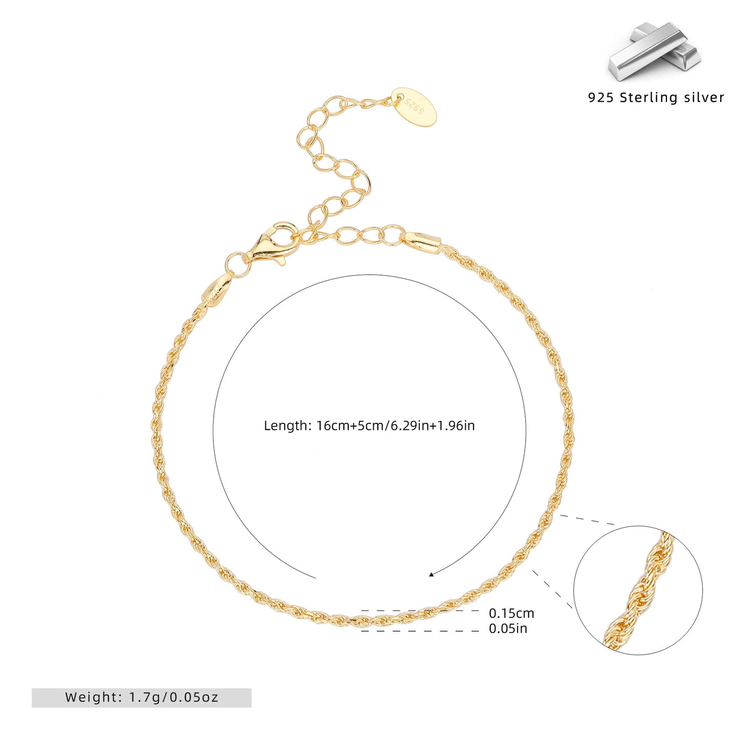 925 sterling silver hemp rope chain braided chain bracelet