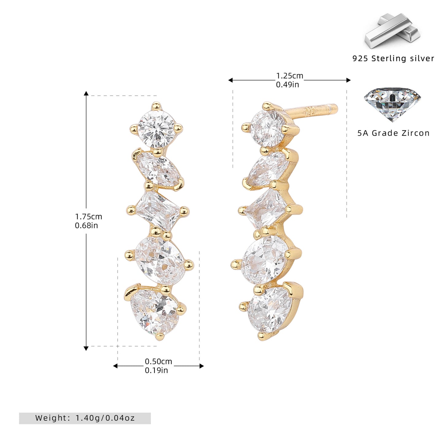 925 sterling silver long zircon earrings