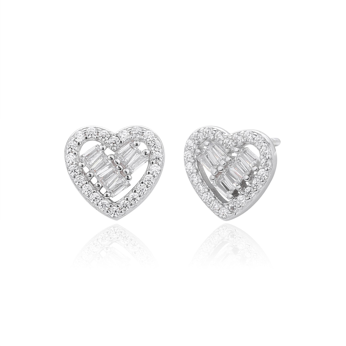 925 Sterling Silver Heart Shaped Zirconia Earrings