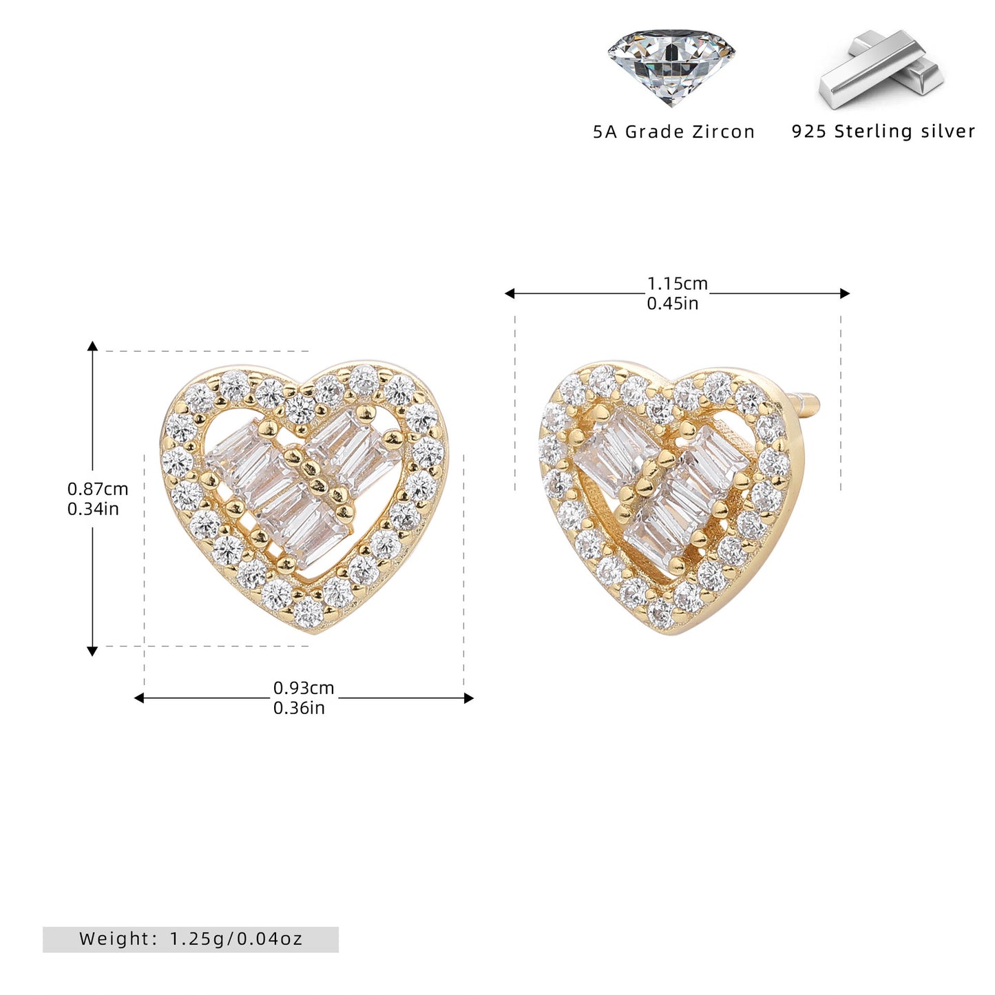 925 Sterling Silver Heart Shaped Zirconia Earrings