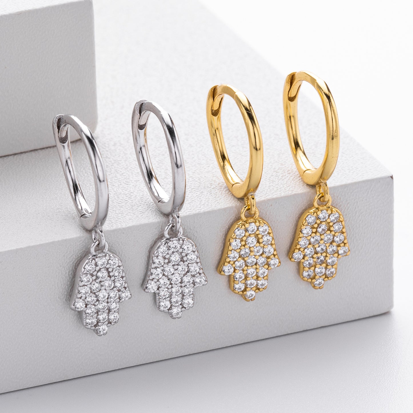 925 sterling silver diamond palm earrings