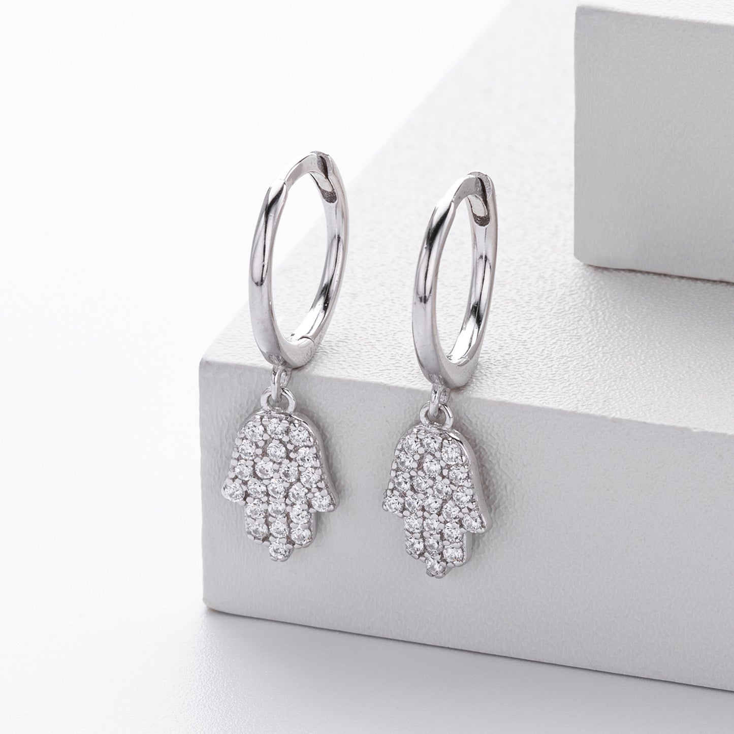 925 sterling silver diamond palm earrings