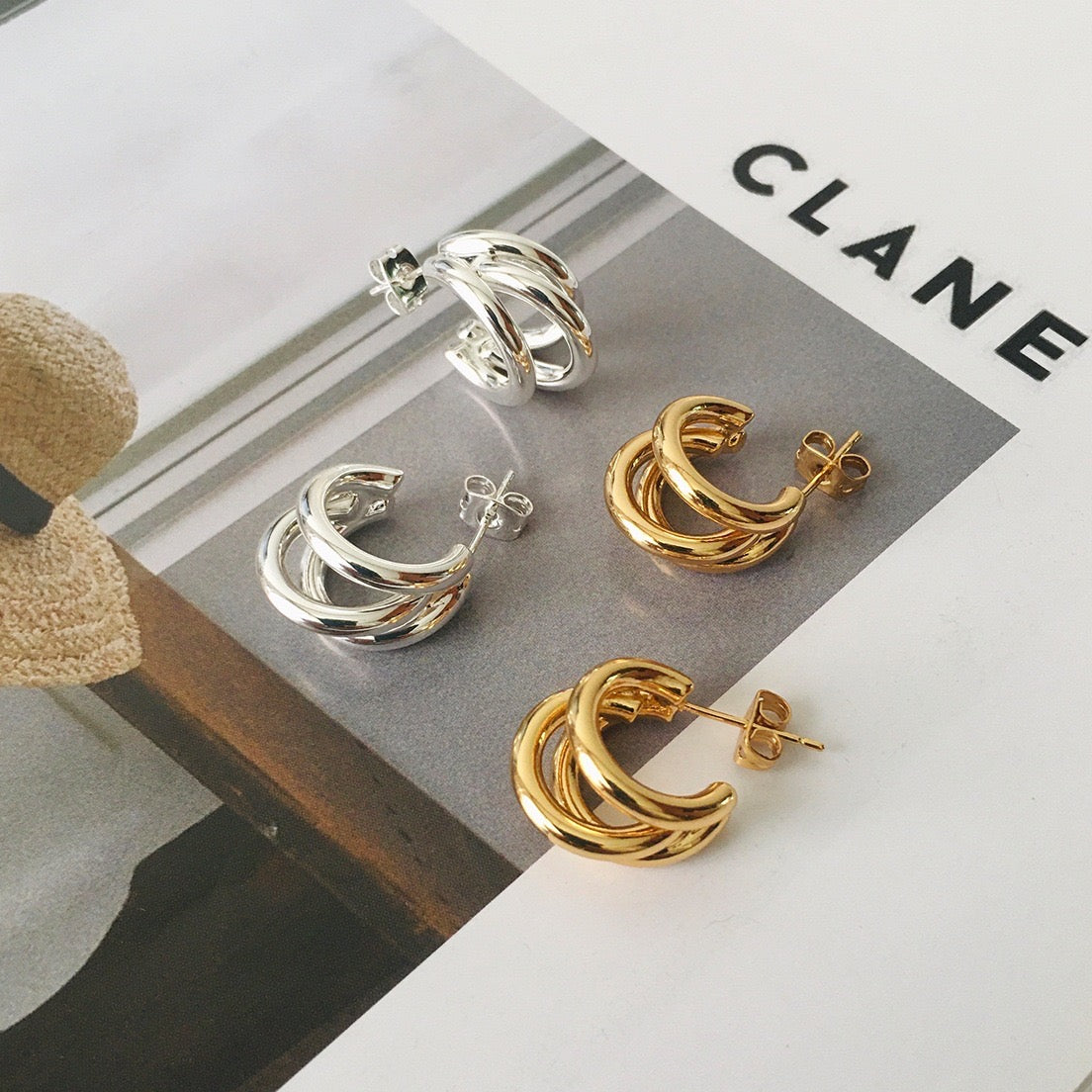 925 sterling silver multi-layered circle versatile earrings