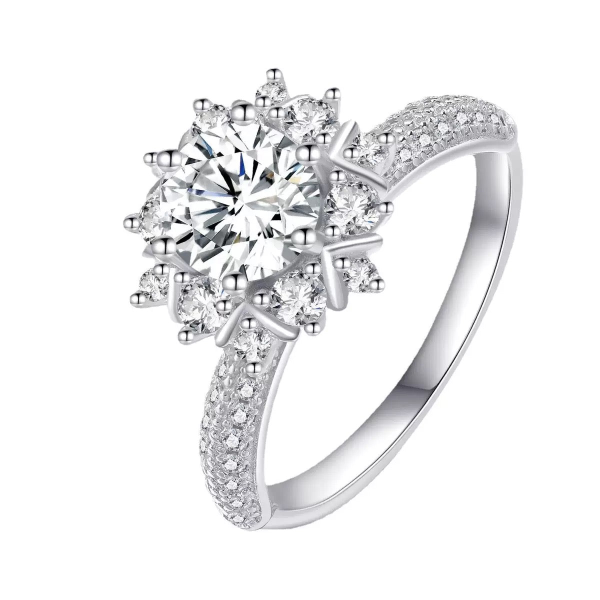 Sterling Silver Moissanite One Carat Snowflake Diamond Ring