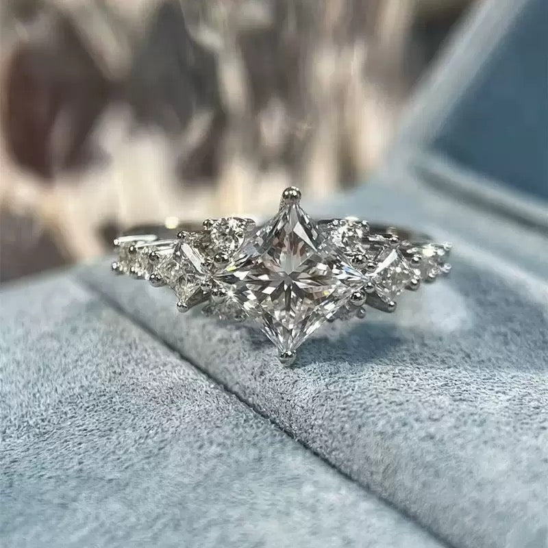 Sterling silver moissanite diamond ring