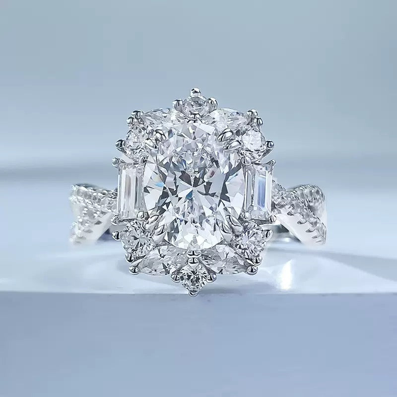 7*9 mm 925 Sterling Silver Oval Diamond Ring