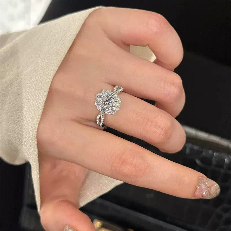 7*9 mm 925 Sterling Silver Oval Diamond Ring