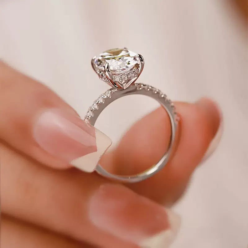 Sterling silver oval 8*12 mm diamond ring
