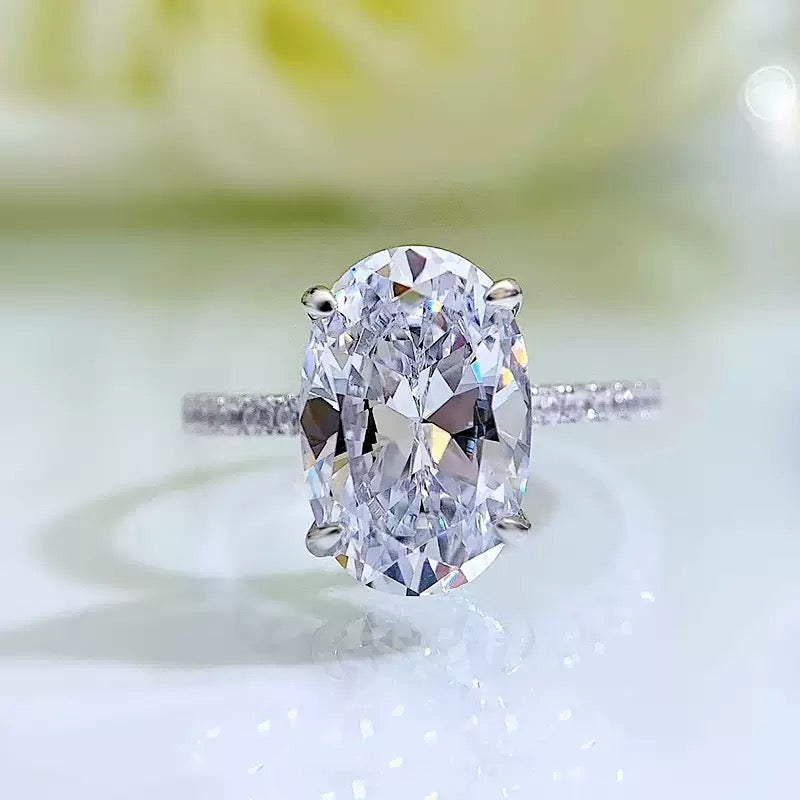 Sterling silver oval 8*12 mm diamond ring