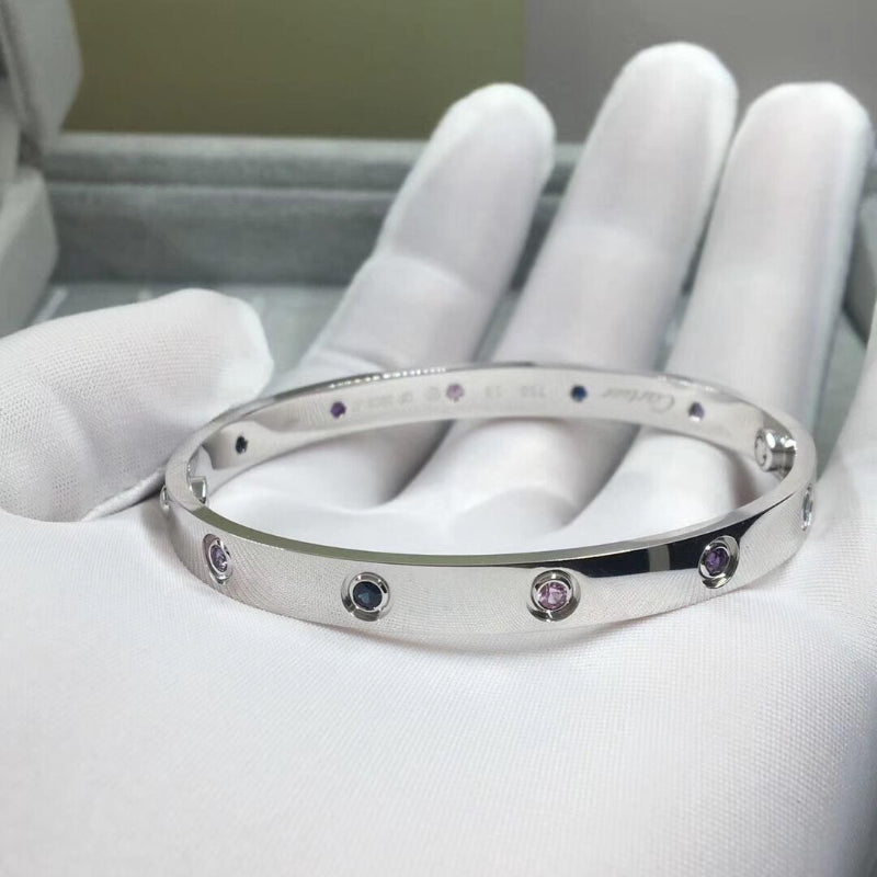 18K Gold Screw Motif Bangle – Classic Oval Love-Inspired Bracelet for Women Classic Model 10-Stone Rainbow