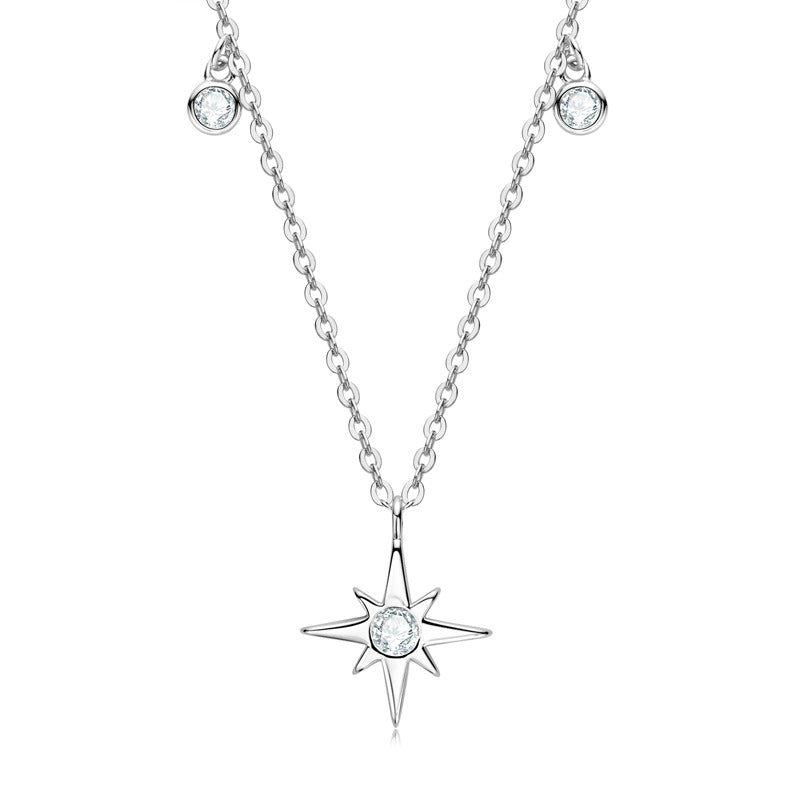 Collar CrownJewel con estrella de seis puntas de moissanita y cadena de clavícula de plata de ley S925.