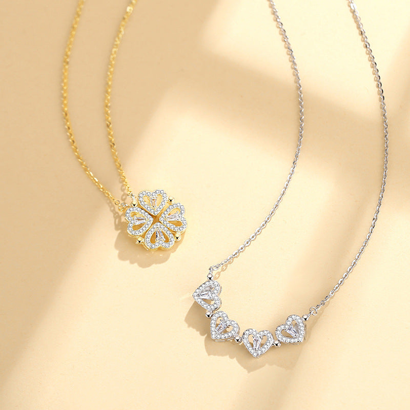 Collar de trébol de cuatro hojas en plata de ley 925 CrownJewel