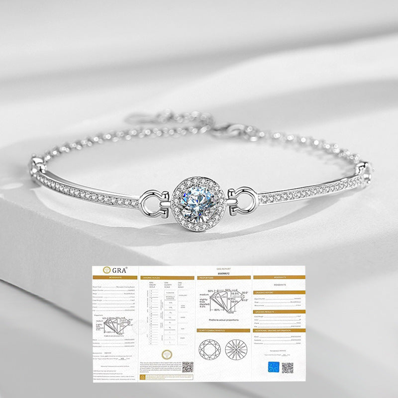 Pulsera CrownJewel S925 de moissanita para mujer, sencilla pulsera de moissanita de platino galvanizado.