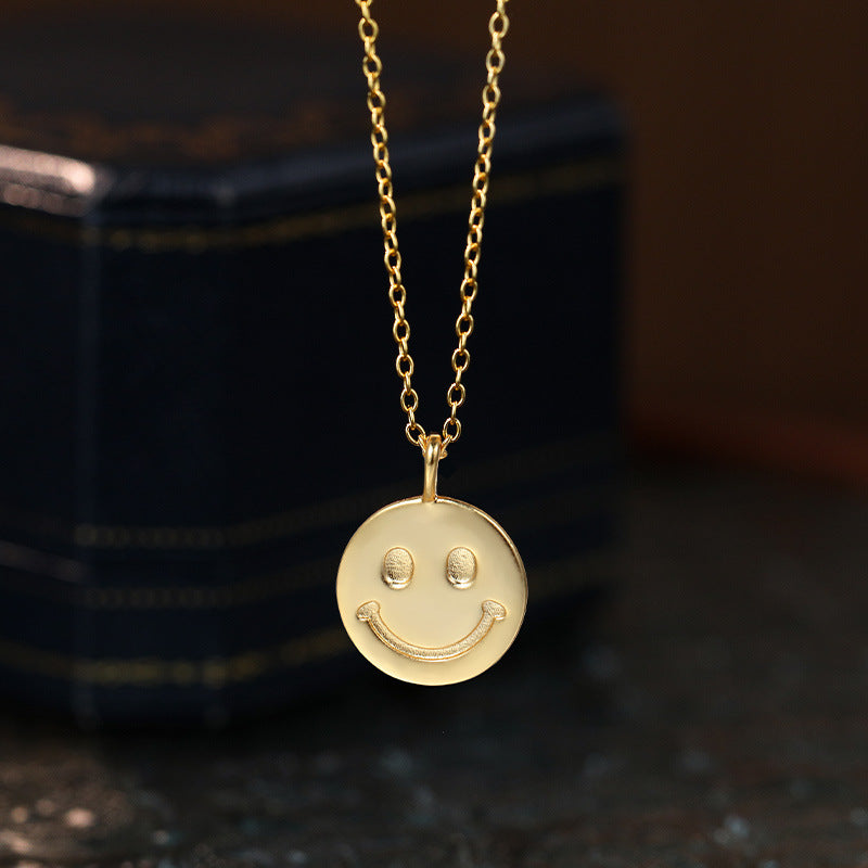 CrownJewel s925 sterling silver round smile pendant clavicle necklace