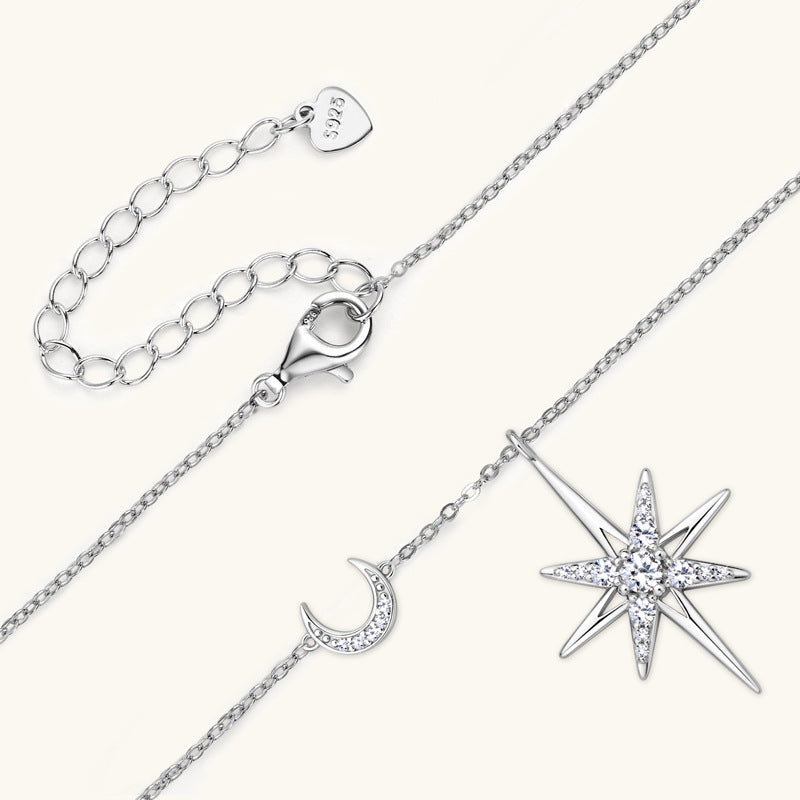 Collar de moissanita con estrella de ocho puntas y diamantes CrownJewel / colgante de estrella / versátil cadena de clavícula de plata esterlina