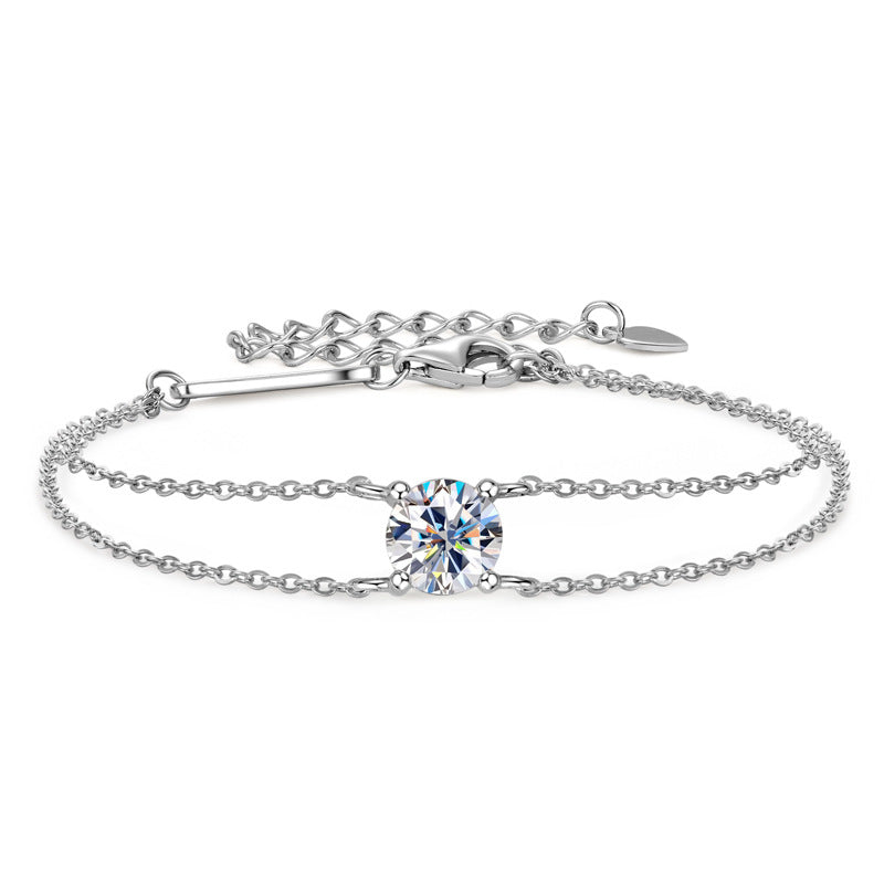 Pulsera CrownJewel de plata de ley 925 con diamantes y moissanita, joyería de cristal transparente