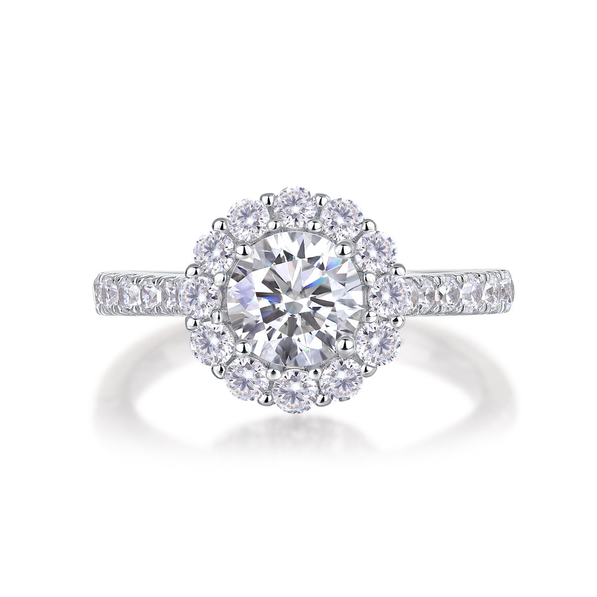 Anillo CrownJewel de plata de ley con moissanita y diamantes de 1 quilate