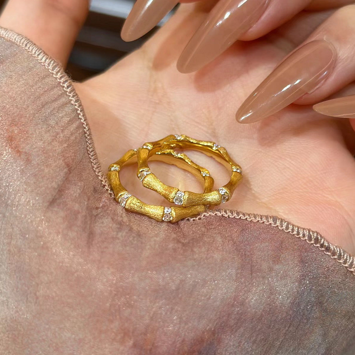CrownJewel Sterling Silver Frosted Bamboo Zirconia Ring