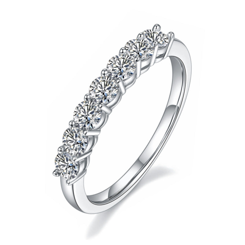 Anillo de siete estrellas de alta gama en plata de ley 925 con nicho de moissanita CrownJewel
