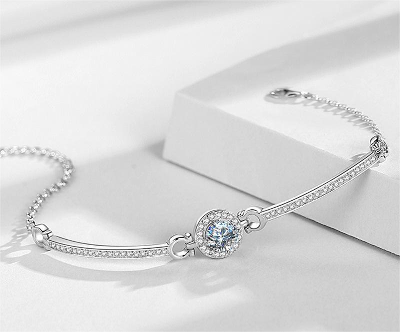 Pulsera CrownJewel S925 de moissanita para mujer, sencilla pulsera de moissanita de platino galvanizado.