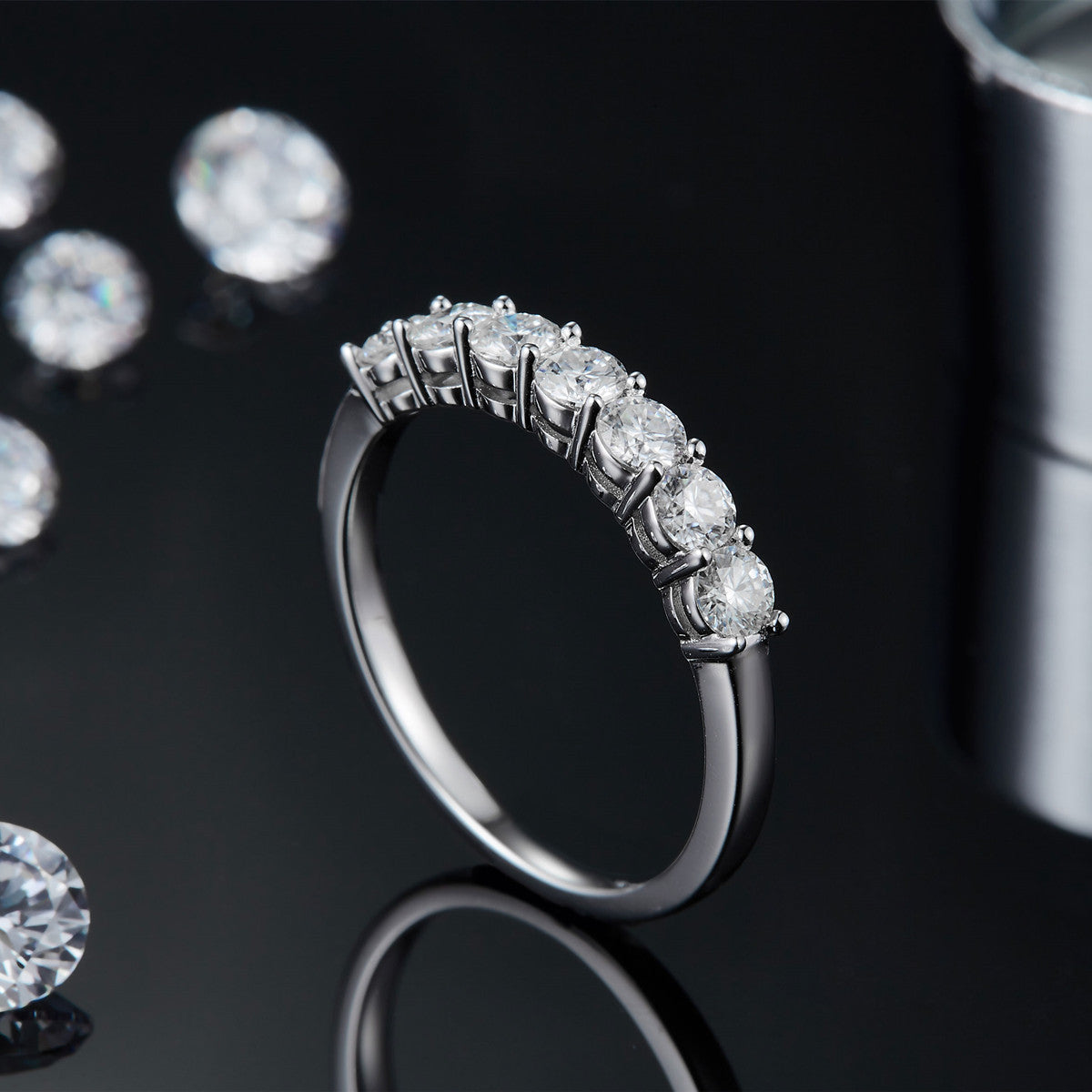 Anillo de siete estrellas de alta gama en plata de ley 925 con nicho de moissanita CrownJewel